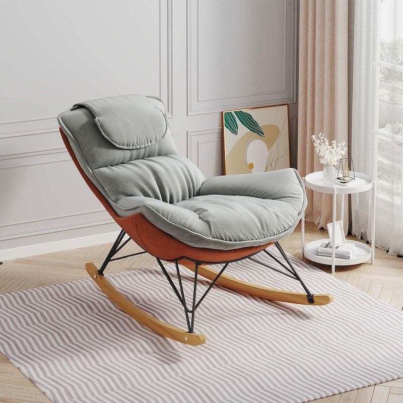 43.30 "W Modern Velvet Upholstered Sliding Rocking Chair with Removable Washable Seat Cushion