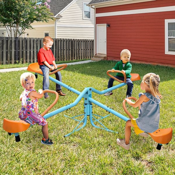 slide 2 of 8, Outdoor Kids Spinning Seesaw Sit and Spin Teeter Totter Outdoor Playground Equipment Swivel Teeter Totter for Backyard 5-7 Years - Multicolor