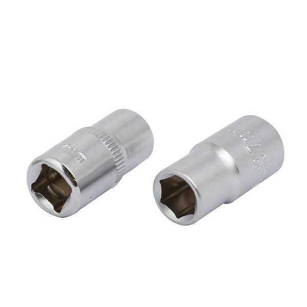 24.5mm Length 1/4-inch Square Drive 7mm 6 Point Impact Socket Silver Tone 2pcs
