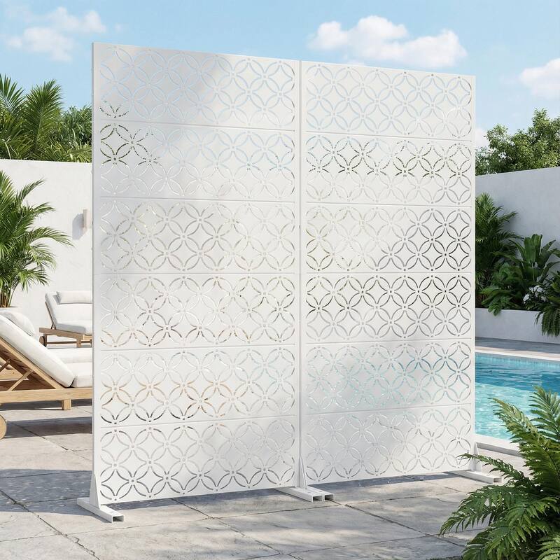 Privacy Metal Screen Fence Panel Horizontal Stripe Pattern Set of 2