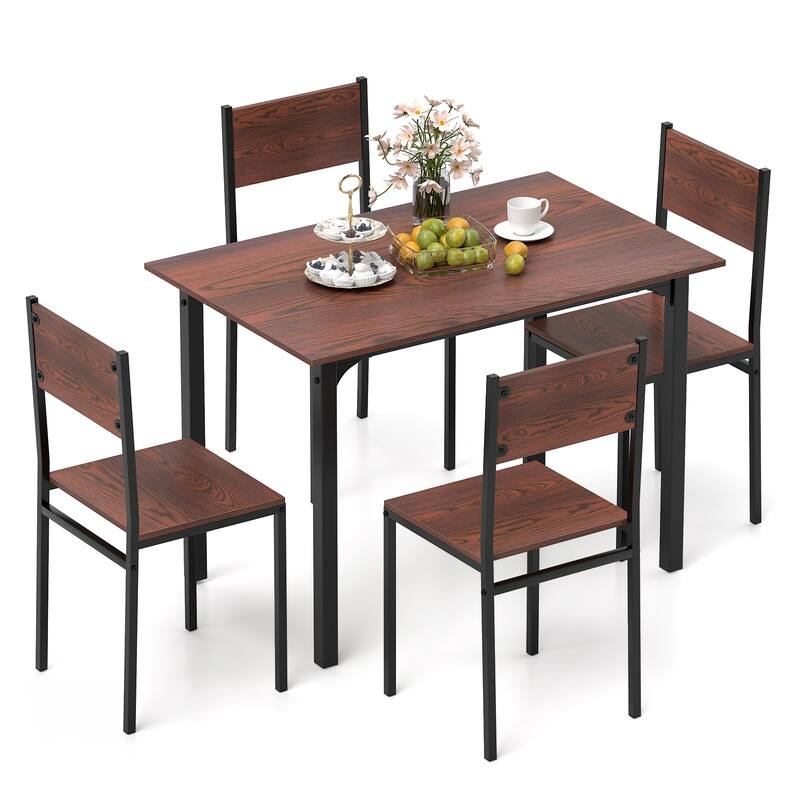 Walnut 5-Piece Dining Table Set with Metal Frame and Comfortable Chairs Perfect for Cozy Family Gatherings
