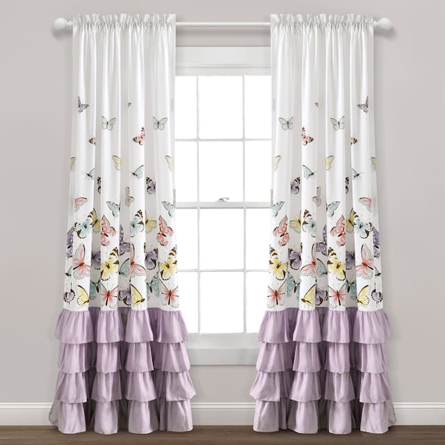 Lush Decor Flutter Butterfly Window Curtain Panel Pair - 52"WX84"L - Lilac
