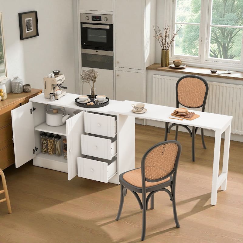 89.7" Wooden Sideboard Buffet Cabinet with Extendable Table, 2 Doors, 3 Drawers, Adjustable Shelf for Kitchen or Living Room