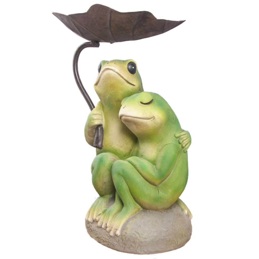 11" Frog Couple Under Leaf Umbrella Outdoor Garden Statue