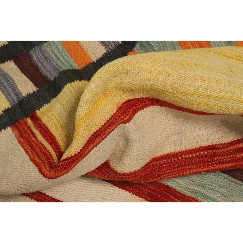 Hand Woven Oriental 100% Wool Carpet Southwestern Modern Multi-Colored Kilim Area Rug - 12' 10'' X 9' 11''