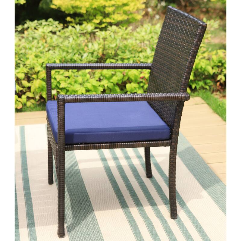 MAISON ARTS 7-Piece Patio Dining Set Printed Wood-grain Table & Rattan Dining Chairs