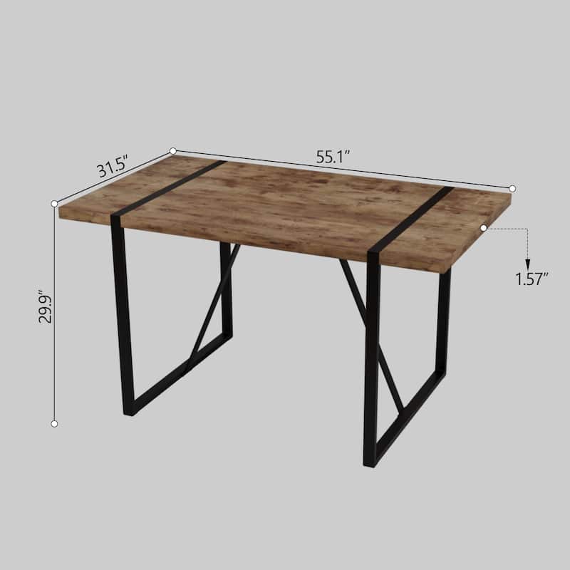 Modern 5-Piece Dining Set with Dark MDF Rectangular Table & 4 High Back Black Metal Legs Chairs
