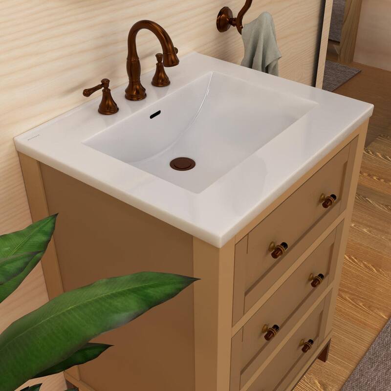 Whitehaus WHCS2522-3H 25" Rectangular Vitreous China Drop In Bathroom