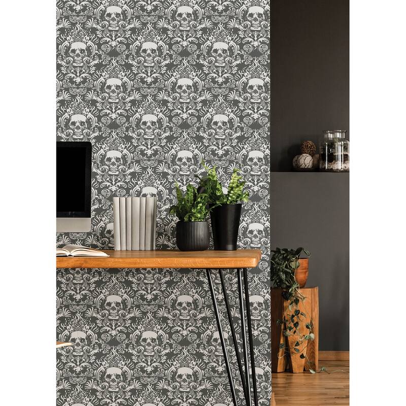 NuWallpaper Skulls Grey Fieri Novelty Peel & Stick Wallpaper