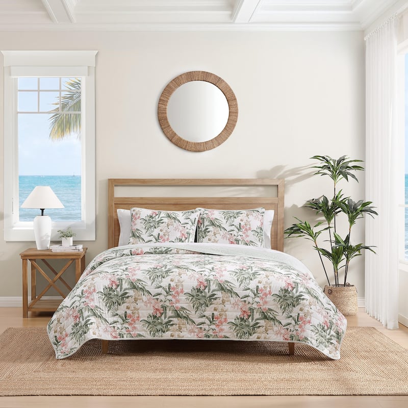 Tommy Bahama Island Orchid Coton Reversible Pink Quilt Set