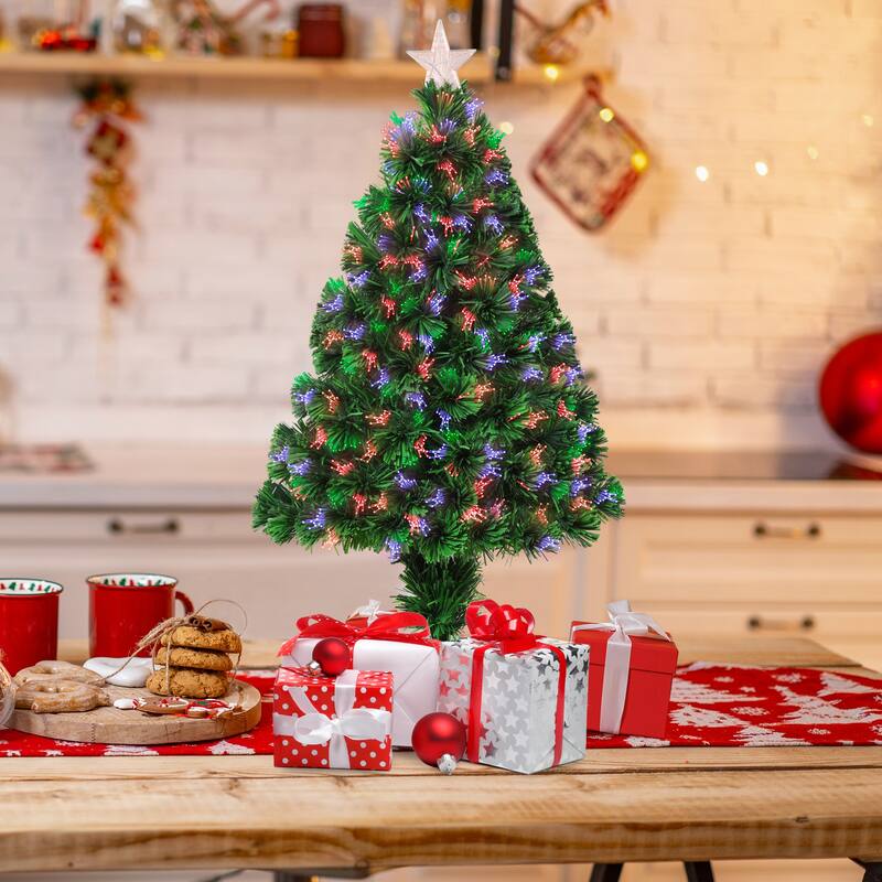 HOMCOM 2.5 ft. Douglas Fir Prelit Small Christmas Tree with Lights, Artificial Little Christmas Tree with Stand