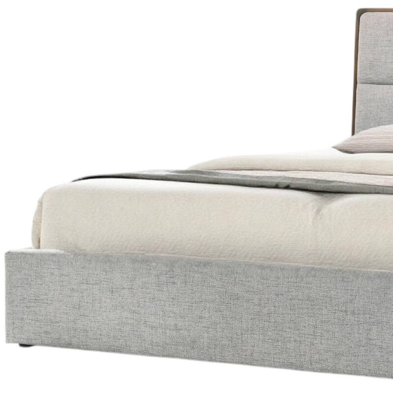 HomeRoots Brown and Gray Wood Upholstered Queen Bed Frame