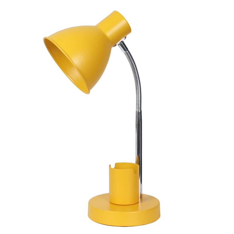 Adjustable Metal Desk Lamp with Organizer Base and Chrome Gooseneck Arm Modern Task Lighting Multiple Colors