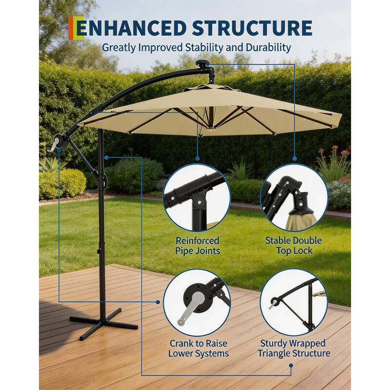 10 ft offset patio umbrella, with solar lights