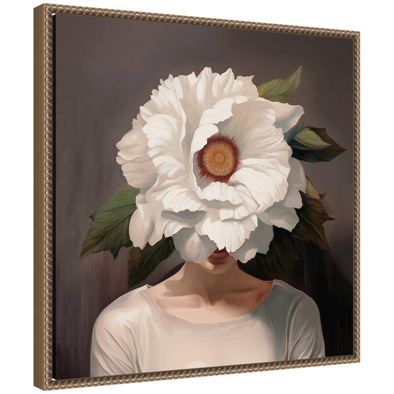 Kate and Laurel Sylvie White Flower Woman Portrait Framed Canvas by The Creative Bunch Studio - 22x22 - Gold