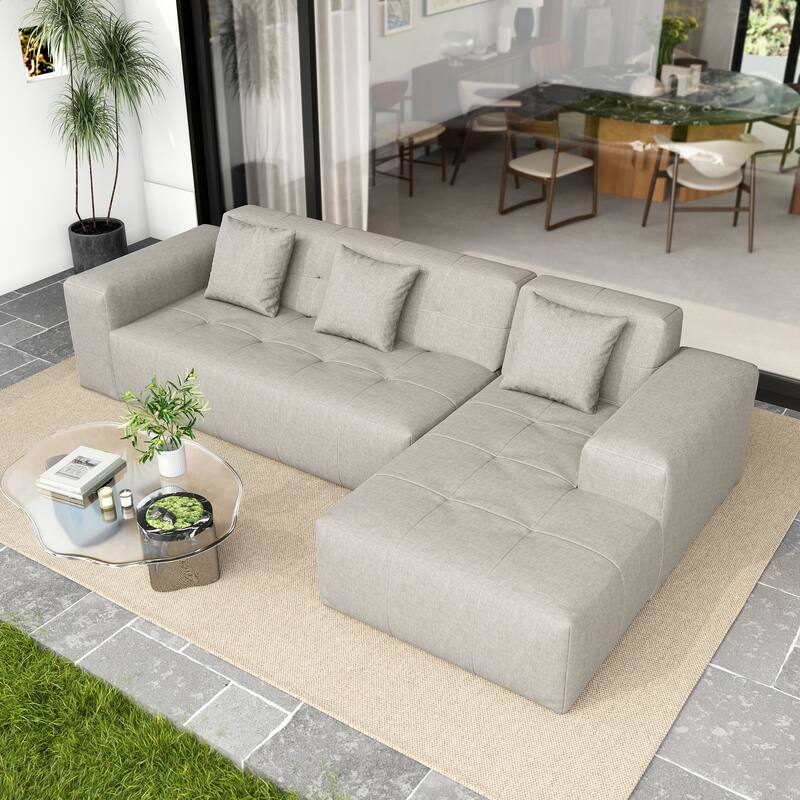 Casual Outdoor Oversized Sectional Sofa Loveseat Chaise Set - Light Grey
