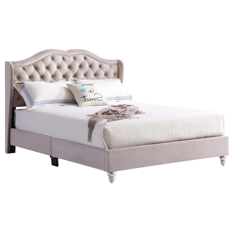 Queen Faux Jewel Tufted Panel Bed - 86" - Beige
