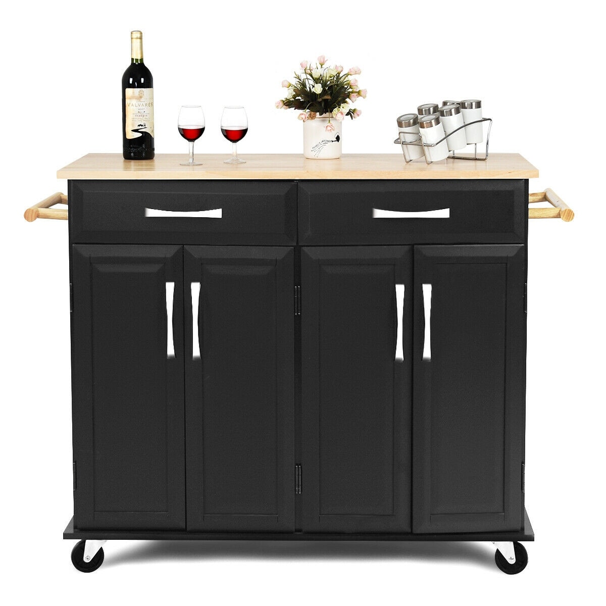 Shop Costway Rolling Kitchen Trolley Island Cart Wood Top Storage