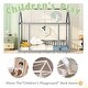 preview thumbnail 4 of 8, Twin Size Floor Wooden Bed with House Roof Frame and Safety Guardrails, Safe and Fun Sleeping Space for Kids, Grey