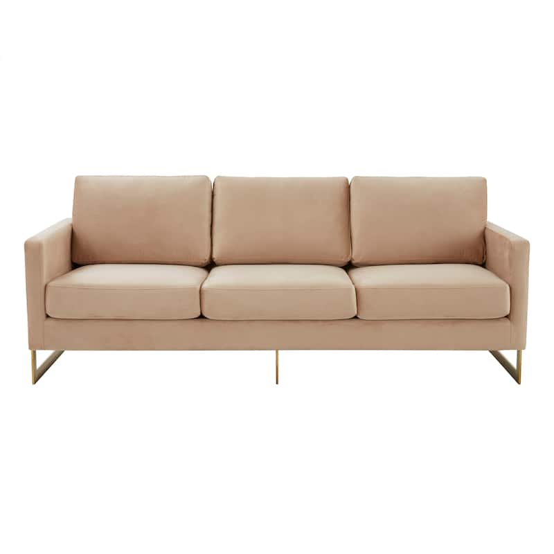 LeisureMod Lincoln Modern Upholstered Velvet Sofa with Gold Frame - 83"