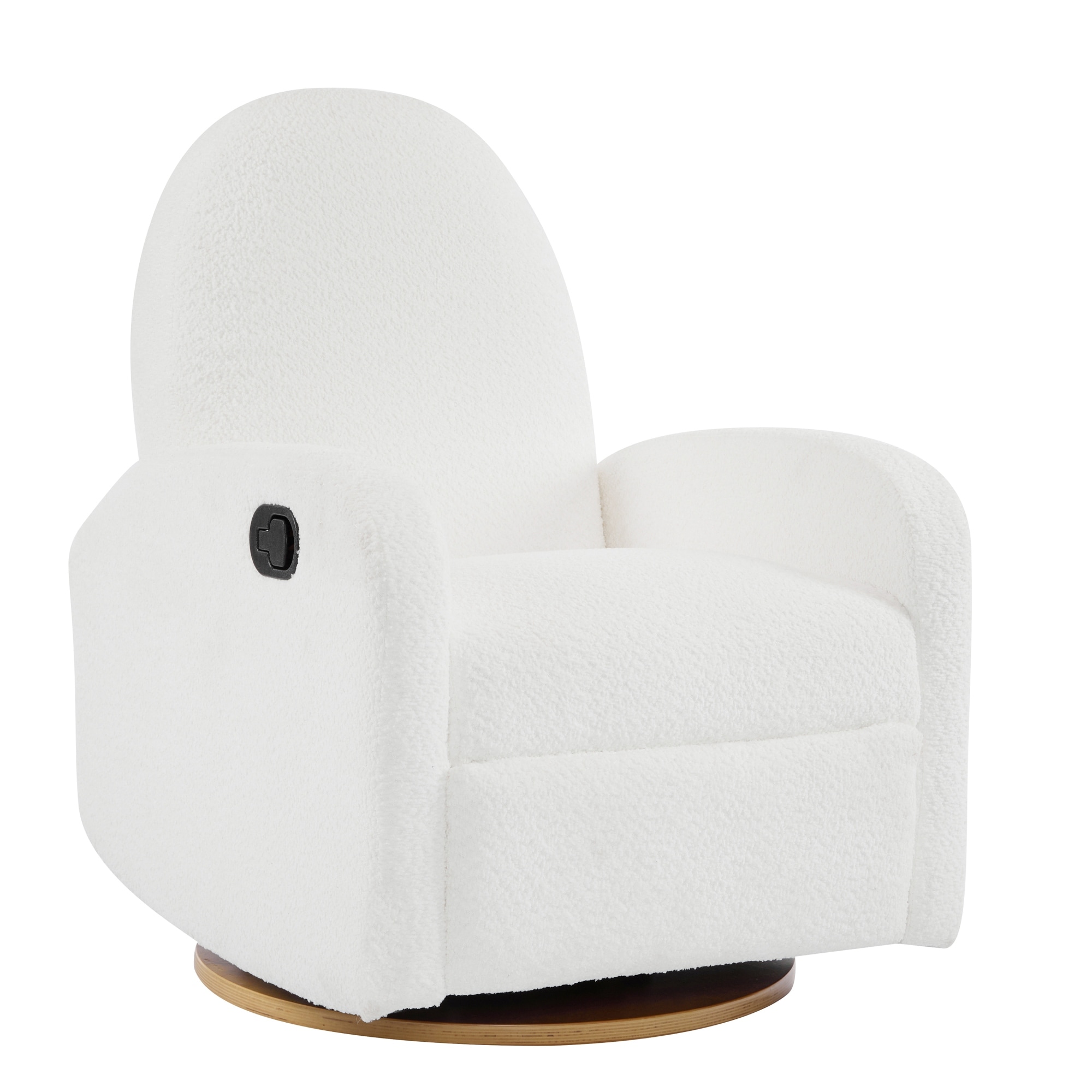 Roomfitters 360 Swivel Glider Recliner Chair, Bouclé Nursery Armchair, Padded Motion Lounger, Solid Wood Base