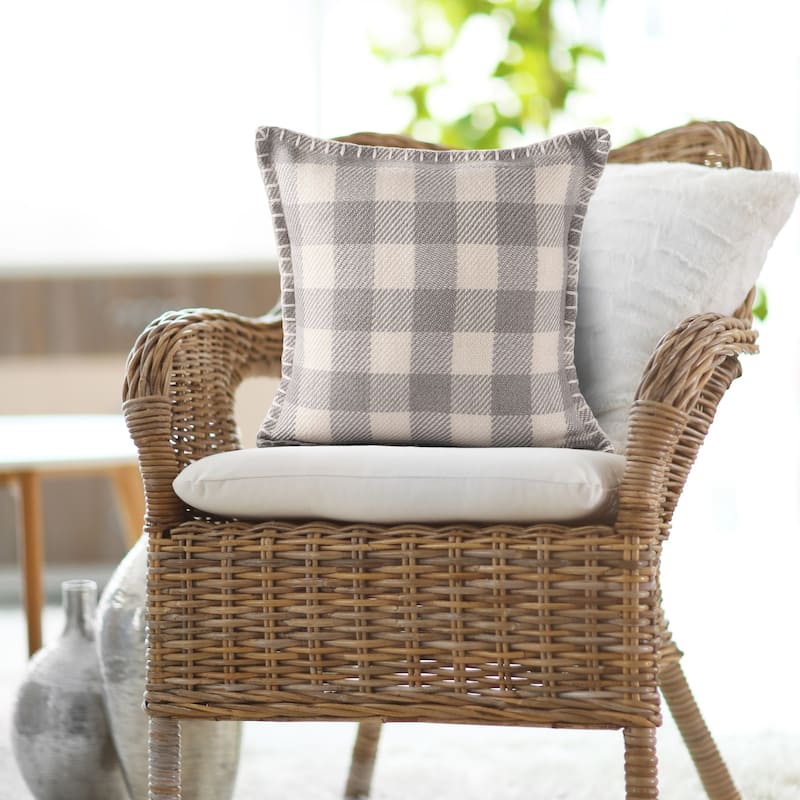Hand Woven Checkered Square Outdoor Patio Throw Pillow - 20" - Gray and White