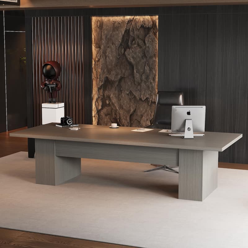 Extra Long Wood Rectangular Dining Table Meeting Table,Oak & White - 126"L