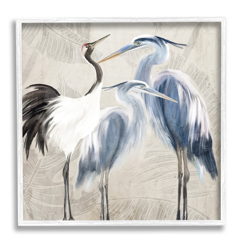 Stupell Leaf Patterned Crane Heron Birds Framed Giclee Texturized Wall Art, Design By Kim Allen
