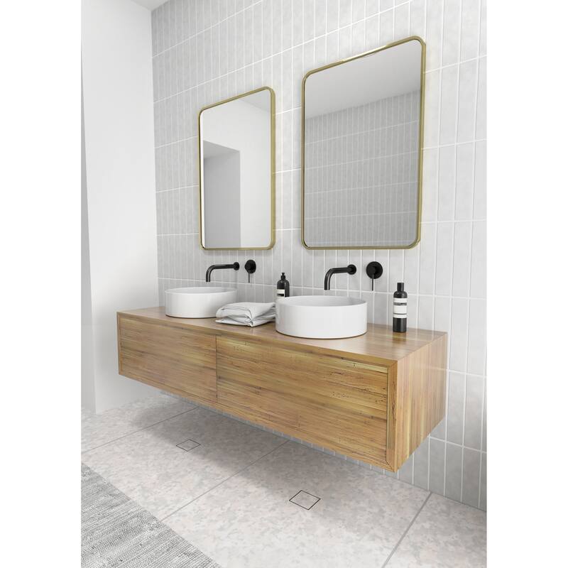 Glass Warehouse 32 in. H x 22 in. W Radius Corner Stainless Steel Framed Mirror