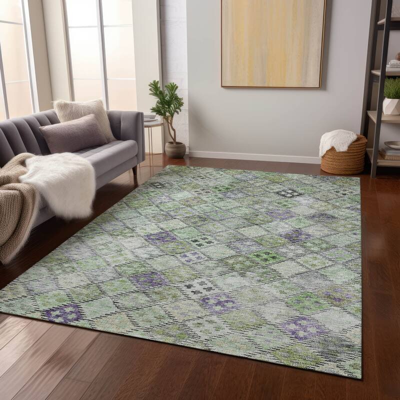 Machine Washable Indoor/ Outdoor Boho Modern Chantille Rug