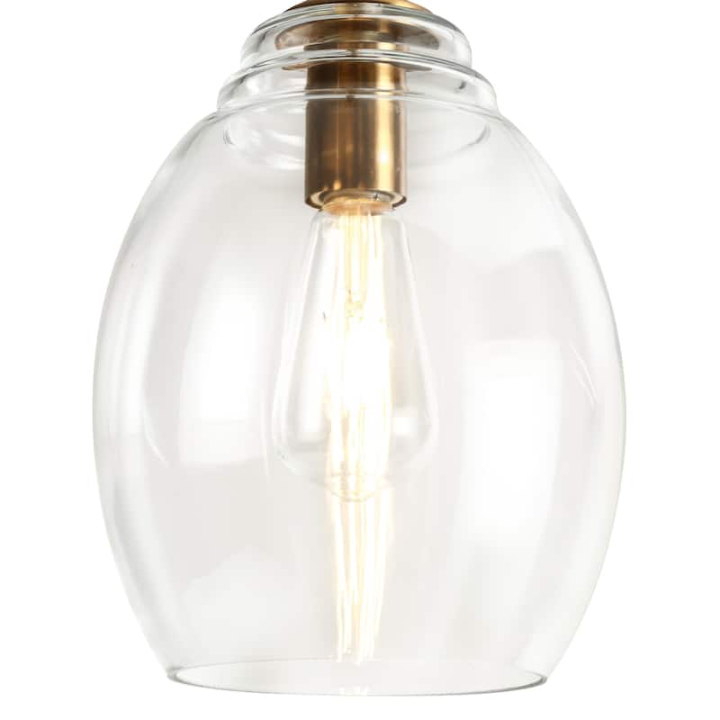 Mid-century Modern Gold 1-Light Bell Shaped Clear Glass Single Pendant Kitchen Island Lights - D 8'' x H 12''