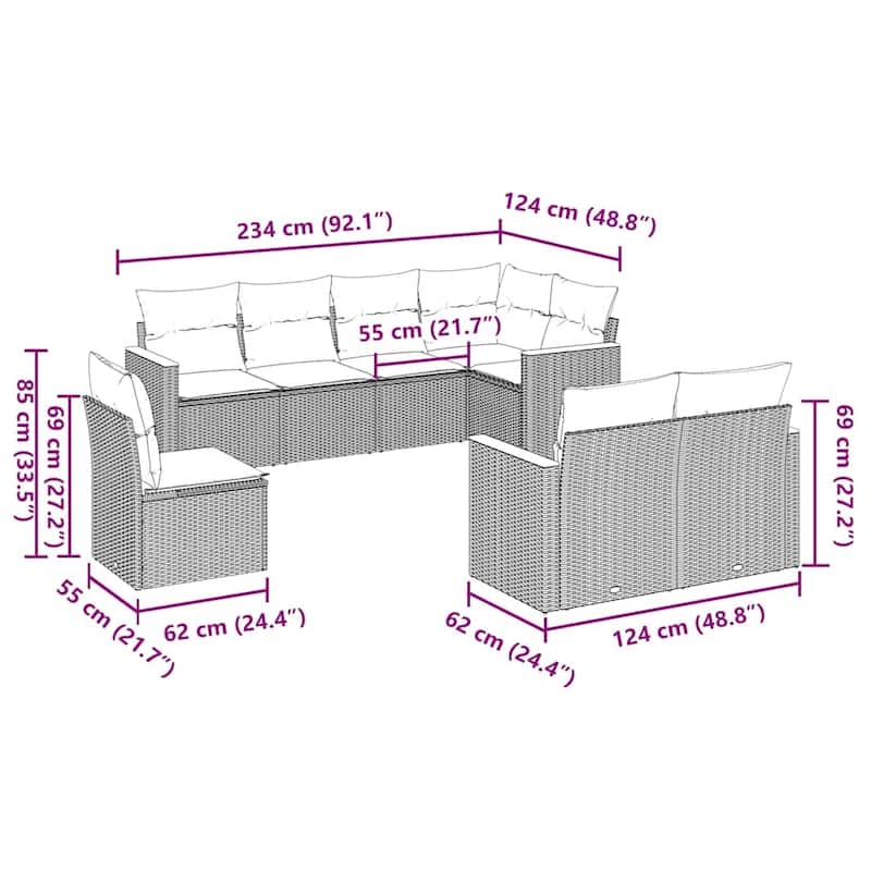 vidaXL Patio Sofa Set with Cushions Outdoor Conversation Furniture Poly Rattan