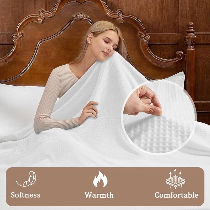 Electric Waffle Fast Heating Flannel Blanket, White