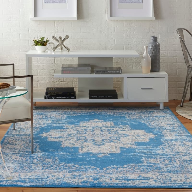 Nourison Grafix Distressed Vintage Medallion Area Rug - 6' x 9' - Aqua Blue
