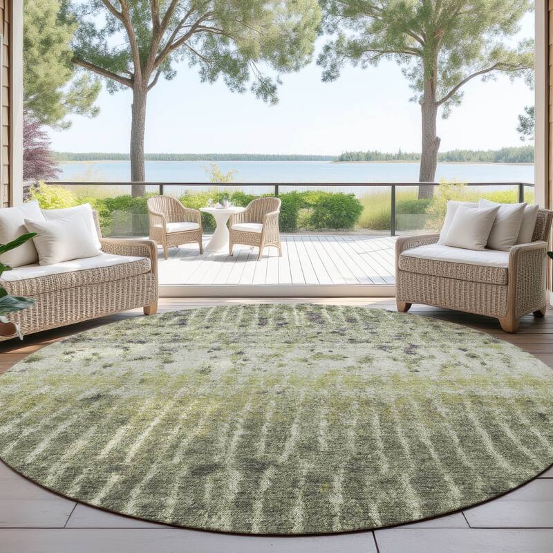 Machine Washable Indoor/ Outdoor Boho Modern Chantille Rug - Olive - 8' x 8'