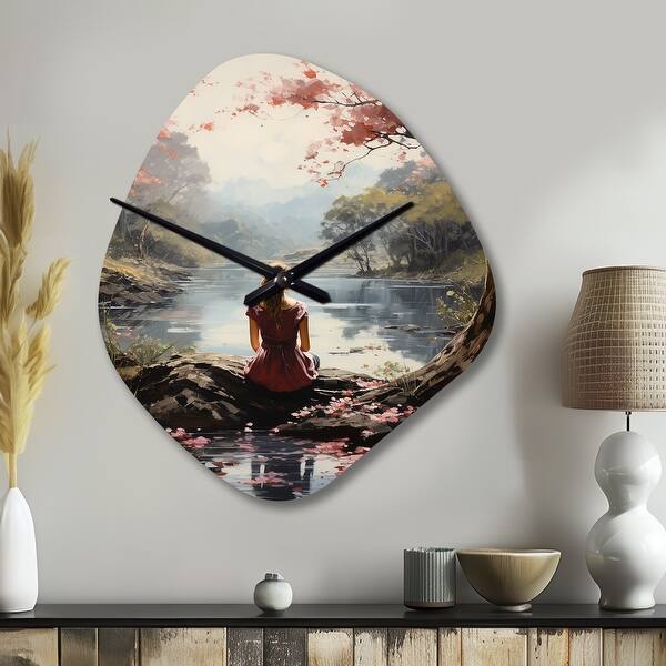 Meditating Clock Pink Brown Meditation Serenity In Nature - Meditation Large Wall Clock ...