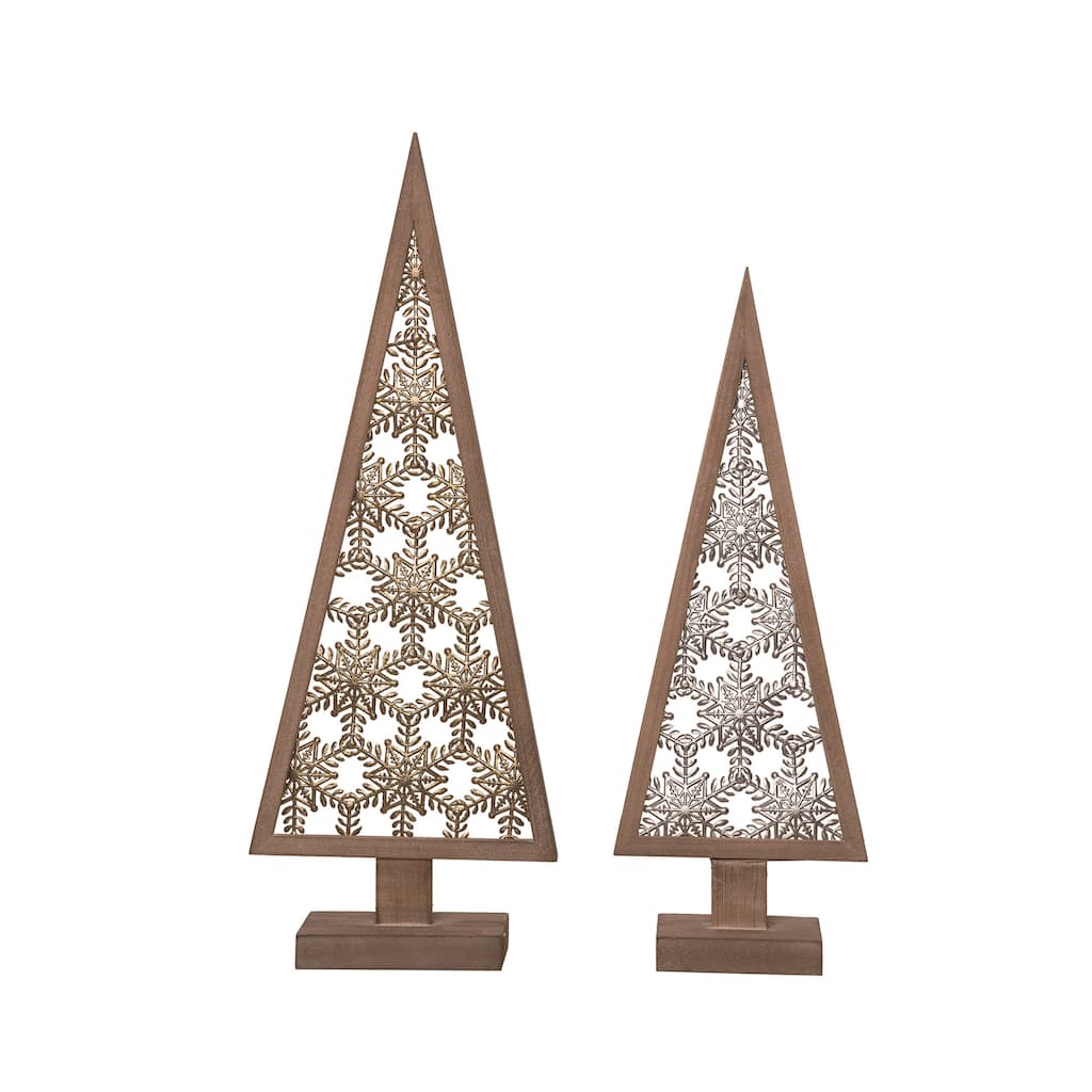 Transpac Wood 24 in. Multicolor Christmas Snowflake Cutout Tree Decor Set of 2