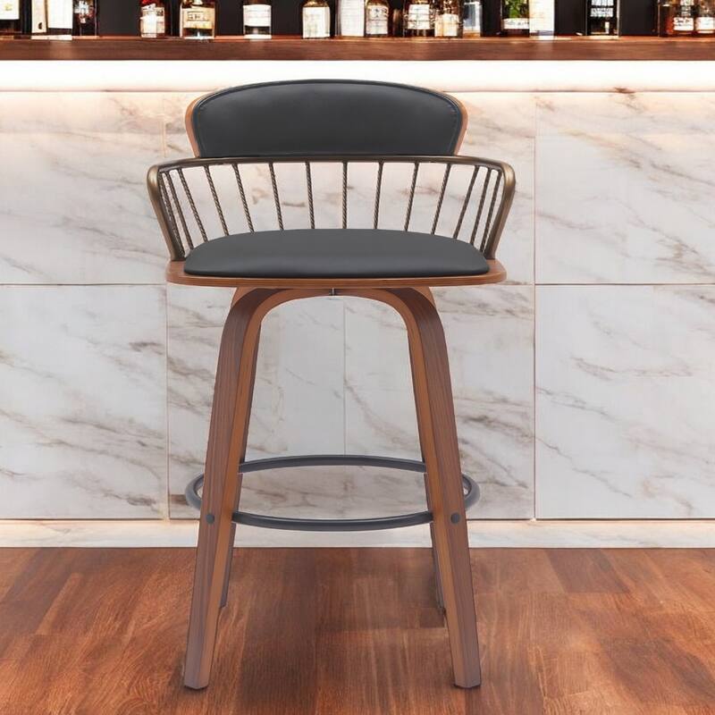 Faux Leather Counter Height Bar Chair with Arms, Swivel and Footrest