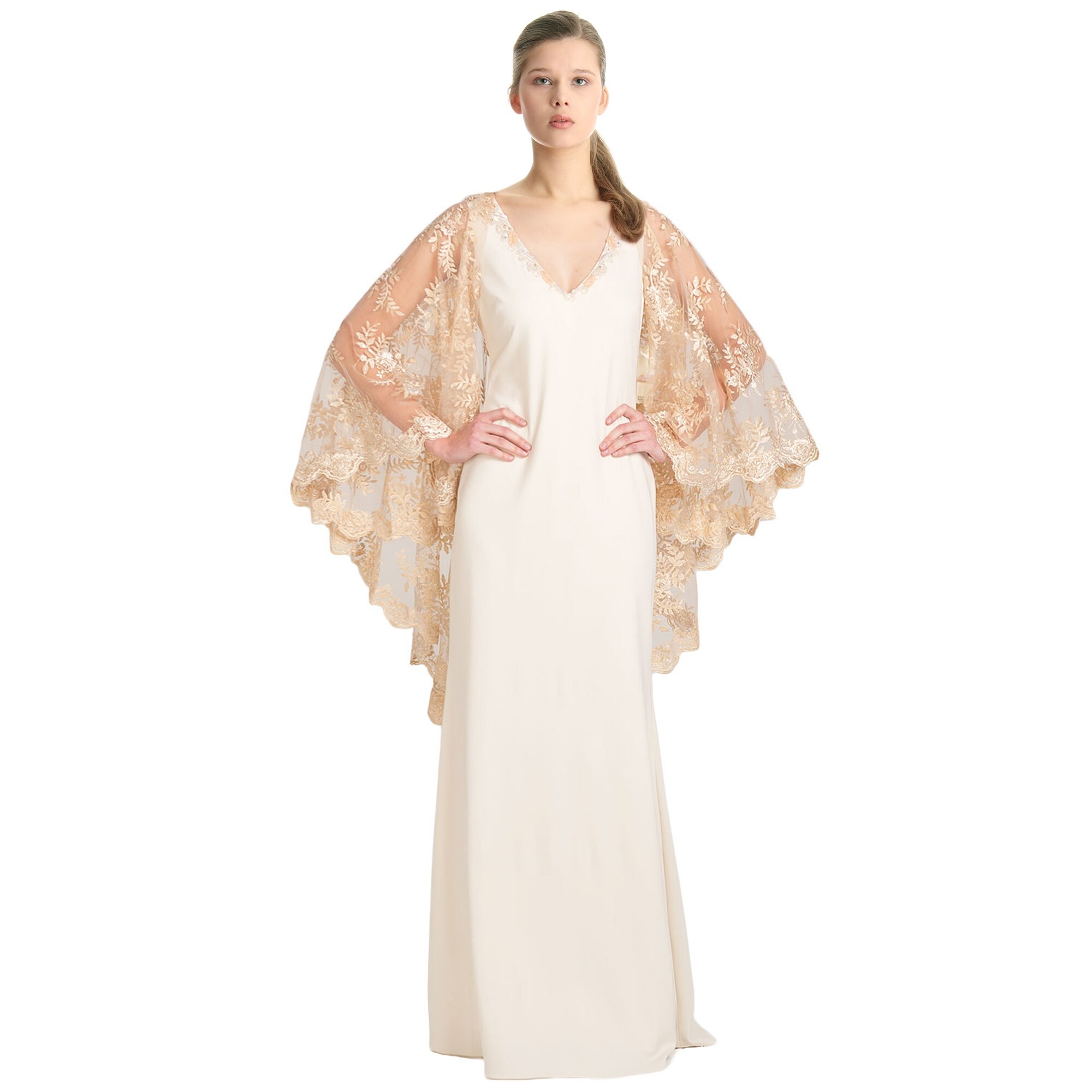 badgley mischka lace sleeve gown