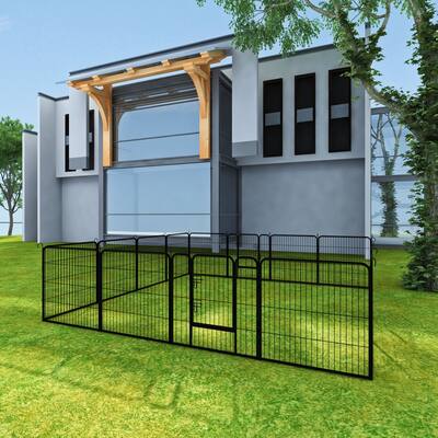 16-Panels Indoor Metal Dog Run Fence - N/A
