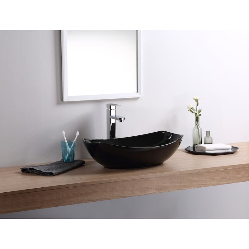 Fine Fixtures Bathroom Vessel Sink, Black, Oval shape.
