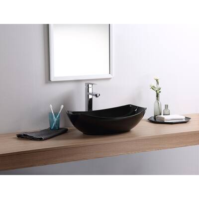 Fine Fixtures Bathroom Vessel Sink, Black, Oval shape.