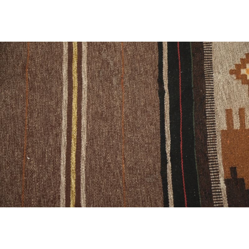 Hand Woven Oriental 100% Wool Carpet Southwestern Tribal Brown Kilim Area Rug - 10' 5'' X 6' 6''