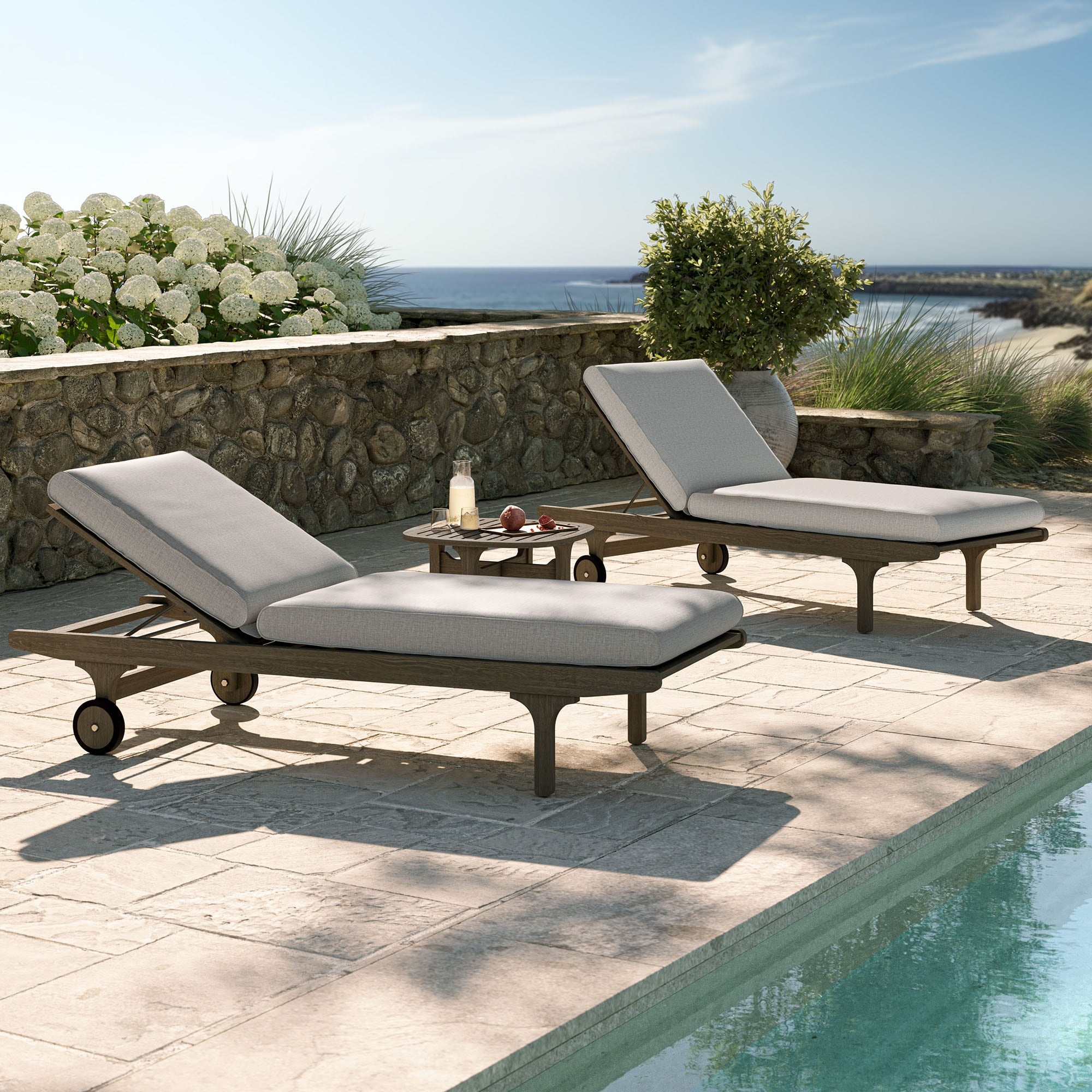 Saratoga Outdoor Patio Teak Wood 3-Piece Chaise Lounge Furniture Set
