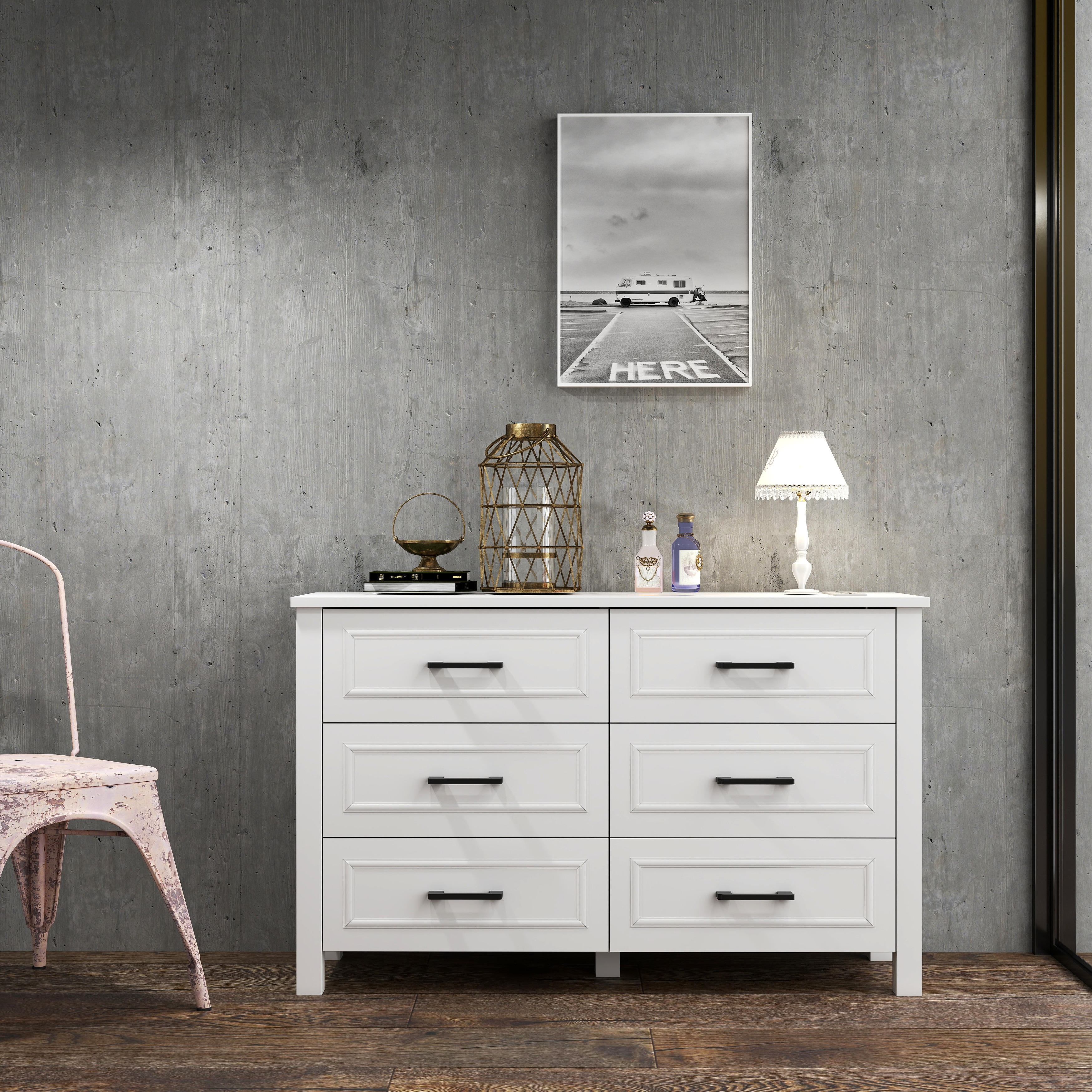6-drawer Wood White Dresser with Built-in Power Outlet - On Sale - Bed Bath  & Beyond - 41053746
