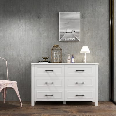 6-drawer Wood White Dresser with Built-in Power Outlet