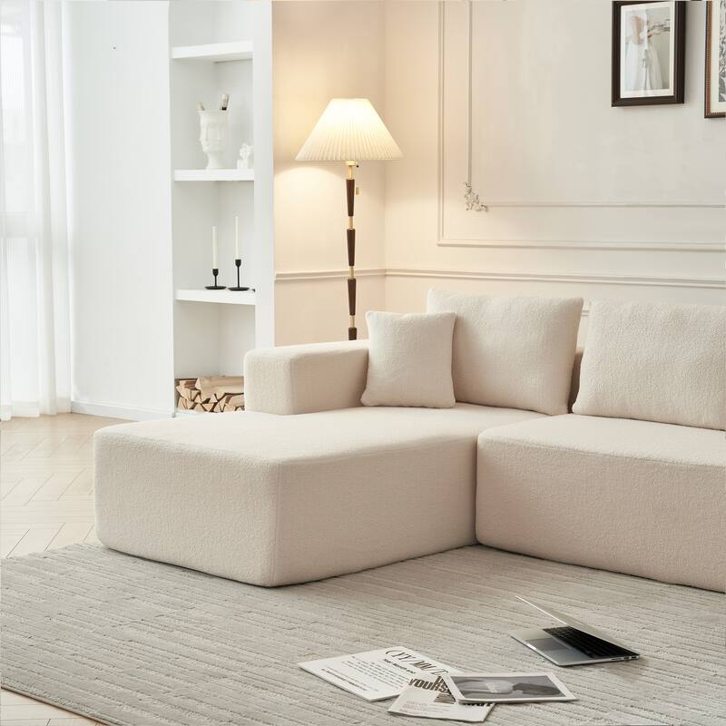 L-Shaped Modern Lambskin Fabric Upholstered Corner Cloud Sofa (Pure Sponge)