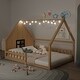 preview thumbnail 12 of 28, Wood Full Size House Floor Bed with Window,Fence and LED Lights