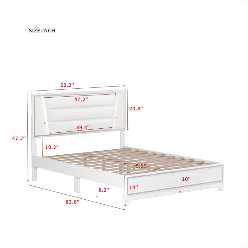 PU Upholstered Bed with LED Light Strips and Sparkling Shiny Decoration