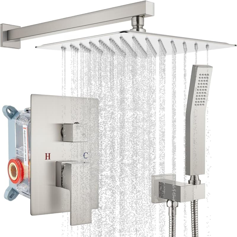 Rainfall Shower System, Dual Heads, Rain Shower Head and Handle Set Wall Mounted, High Pressure, Shower Faucet & Body Jets